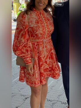 Zimmermann Coral-Red Printed Mini Dress size (2)